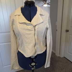 Maurices Cream Eyelet Lace Zip-Front Moto Jacket